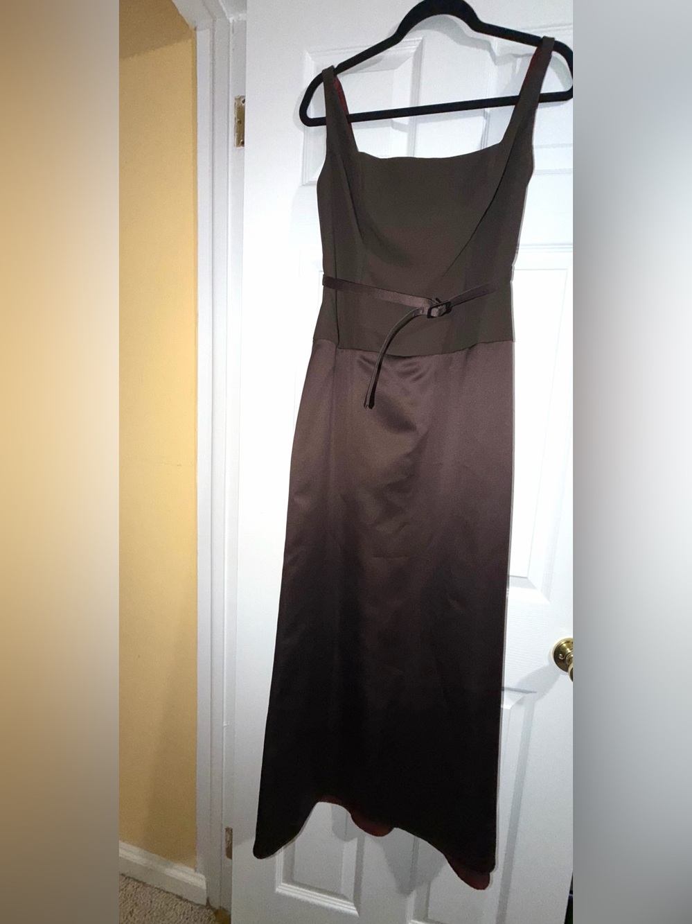 Jim Hjelm Classic Brown Two-Tone Evening Dress with Waist Tie